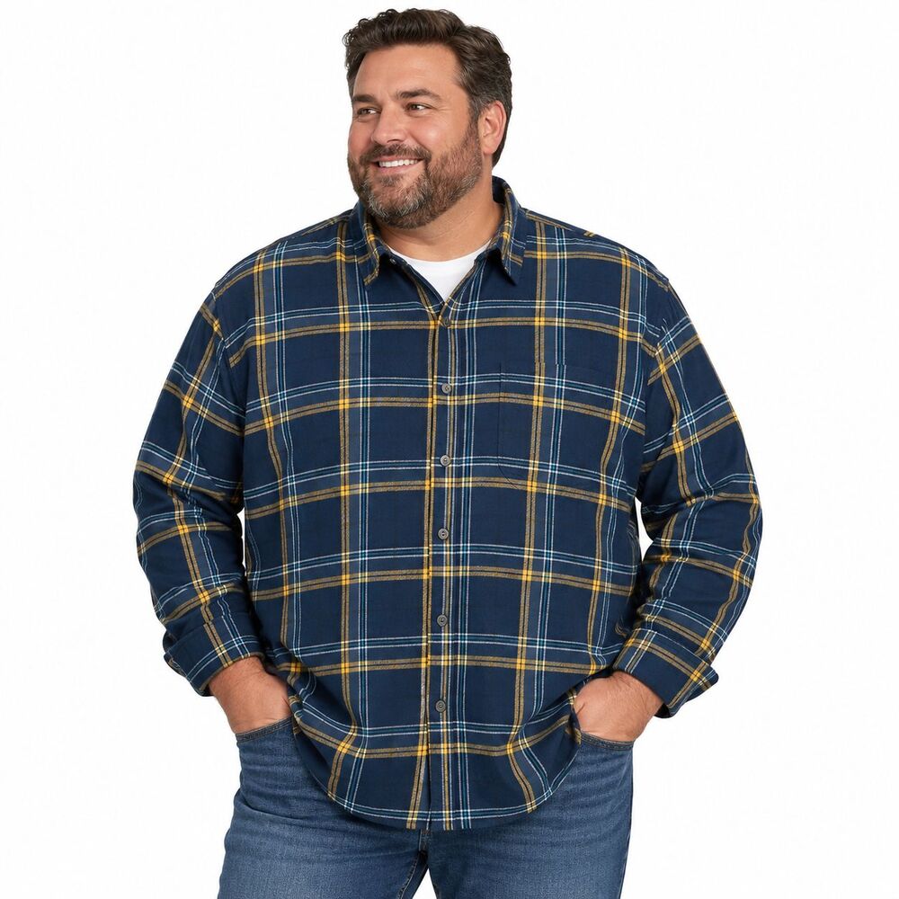 The Foundry Supply Co Mens 4XL Flannel Short NWT 100% Cotton Blue Plaid Big Tall
